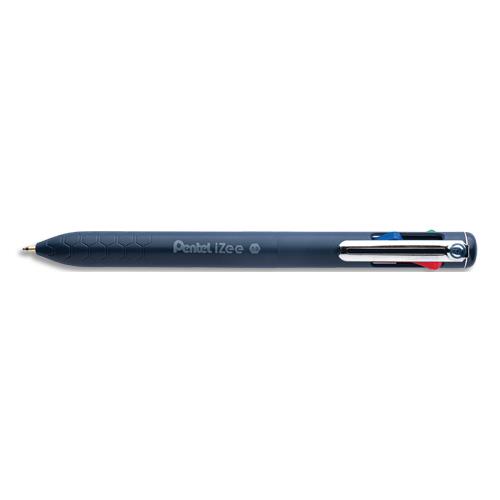 [458698] PENTEL Stylo bille 4 couleurs iZee 1mm, encre à faible viscosité, corps mat bleu nuit. Rechargeable
