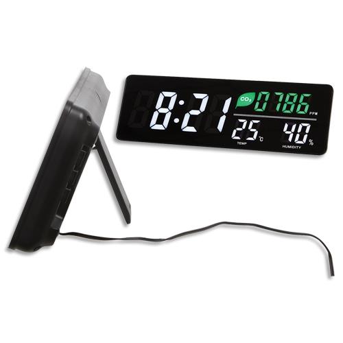 [458727] ALBA Horloge LED murale ou posée. Capteur CO2, température humidité Dim L 37,5 x l 13,5 x Ep 3,8 cm Noire (dont eco-taxe de 0,11 €)