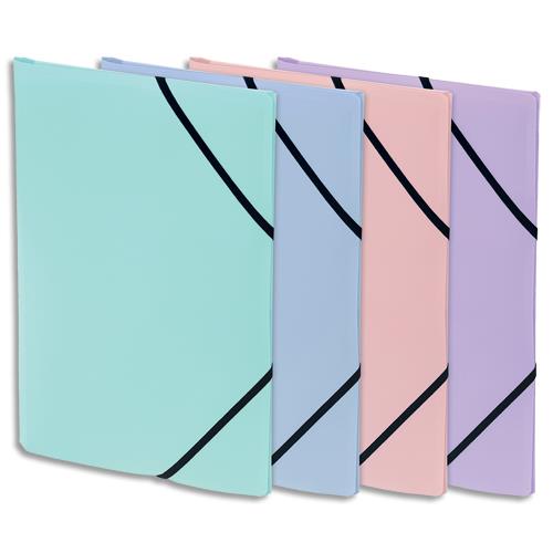 [458745] Chemise 3 rabats et élastique en polypropylène opaque 4/10e. Format A4. Coloris assortis pastel