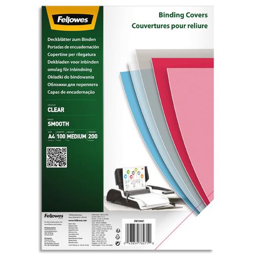 [458800] FELLOWES Boîte de 100 plats de couvertures PET A4 200 microns 5384701