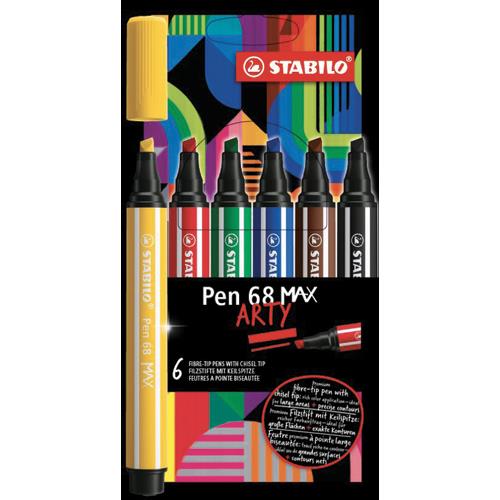 [459011] STABILO Etui carton de 6 feutres Pen 68 MAX ARTY. Pointe large biseautée. Coloris assortis