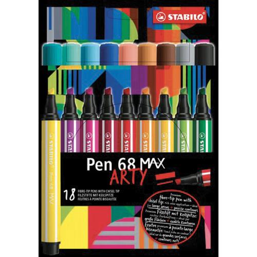 [459013] STABILO Etui carton de 18 feutres Pen 68 MAX ARTY. Pointe large biseautée. Coloris assortis