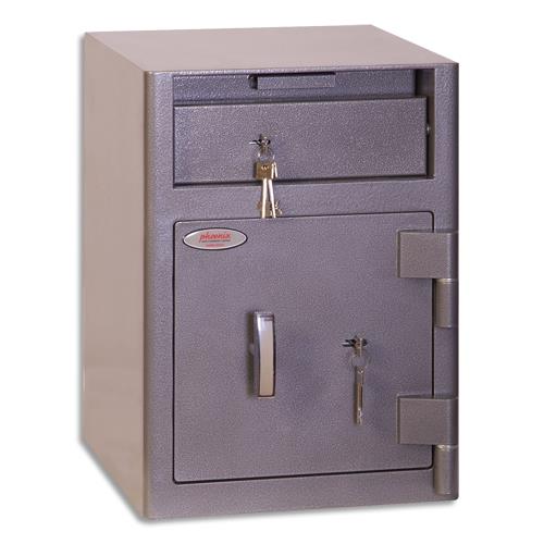 [459059] PHOENIX Coffre de dépôt gris chargement avant à serrure 47 litres 44,8x32,3cm 54kg avec fente de dépôt
