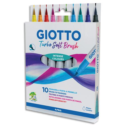 [459125] GIOTTO Etui de 10 Feutres pointe pinceau douce. Corps du feutre personnalisé avec le nom de la couleur.