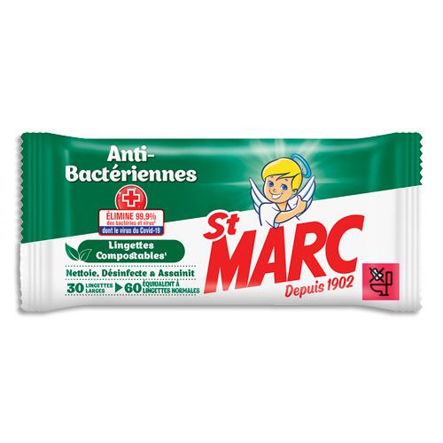 [459183] ST MARC Paquet de 30 Lingettes antibactériennes, dimensions : 20 x 18 cm