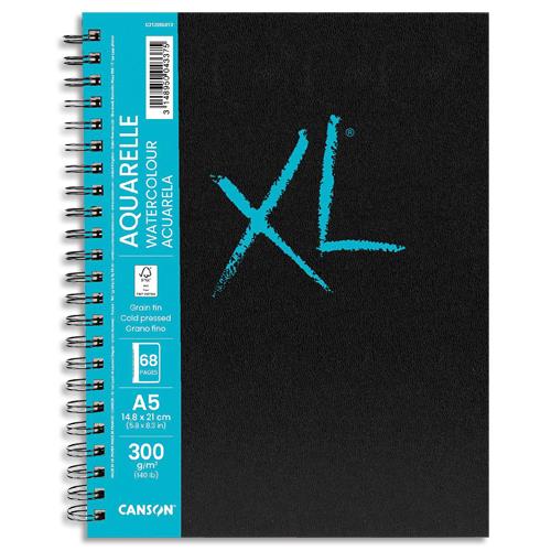 [459197] CANSON Carnet de 34 feuilles XL BOOK AQUARELLE. Format A5, 300 grammes, grain fin. Spirale grand côté