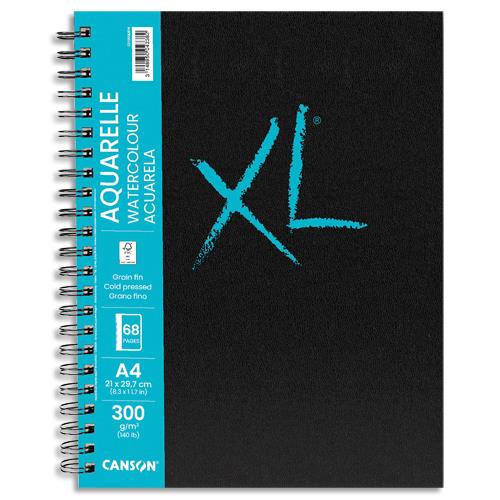 [459198] CANSON Carnet de 34 feuilles XL BOOK AQUARELLE. Format A4, 300 grammes, grain fin. Spirale grand côté