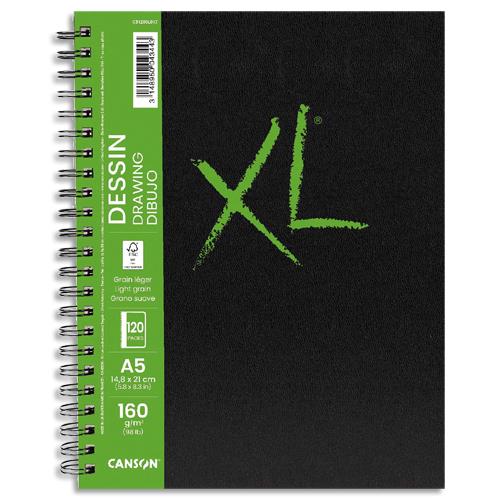 [459199] CANSON Carnet de 60 feuilles XL BOOK DESSIN. Fomat A5, 160 grammes, grain léger. Spirale grand côté