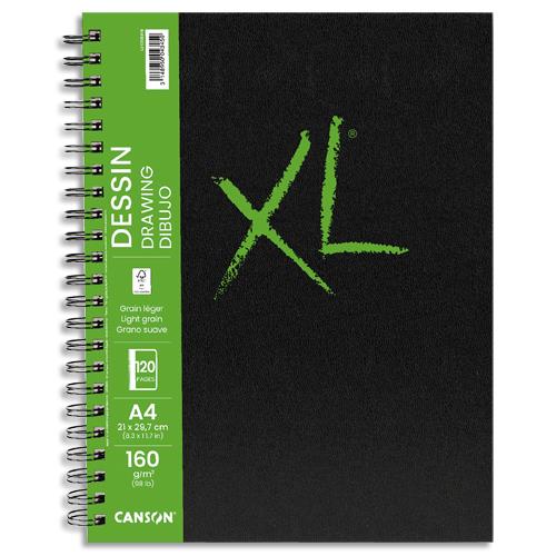 [459201] CANSON Carnet de 60 feuilles XL BOOK DESSIN. Fomat A4, 160 grammes, grain léger. Spirale grand côté