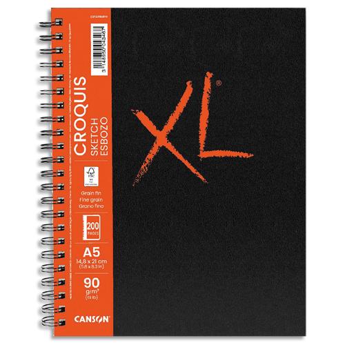 [459202] CANSON Carnet de 100 feuilles XL BOOK CROQUIS. Format A5, 90 grammes, grain léger. Spirale grand côté