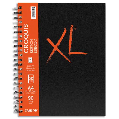 [459205] CANSON Carnet de 100 feuilles XL BOOK CROQUIS. Format A4, 90 grammes, grain léger. Spirale grand côté