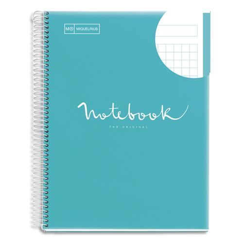 [459257] MIQUELRIUS Cahier polypropylène spirale EMOTION 21x29,7cm 160 pages 90g 5x5. Coloris bleu ciel