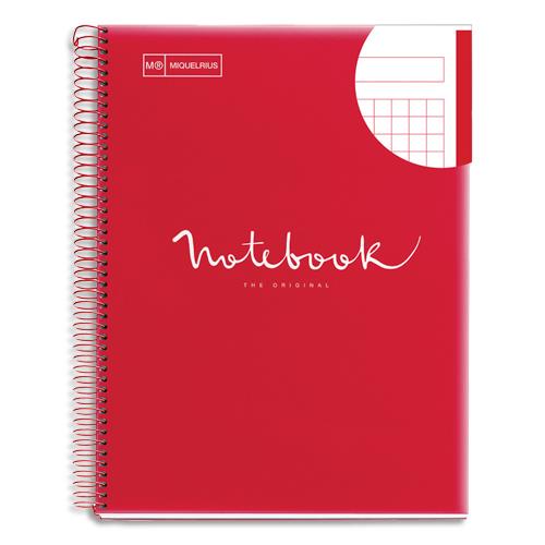 [459258] MIQUELRIUS Cahier polypropylène spirale EMOTION 21x29,7cm 160 pages 90g 5x5. Coloris rouge