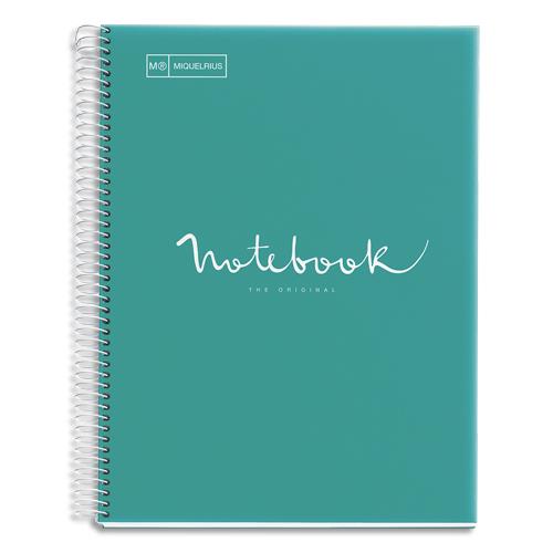 [459259] MIQUELRIUS Cahier polypropylène spirale EMOTION 21x29,7cm 160 pages 90g 5x5. Coloris turquoise