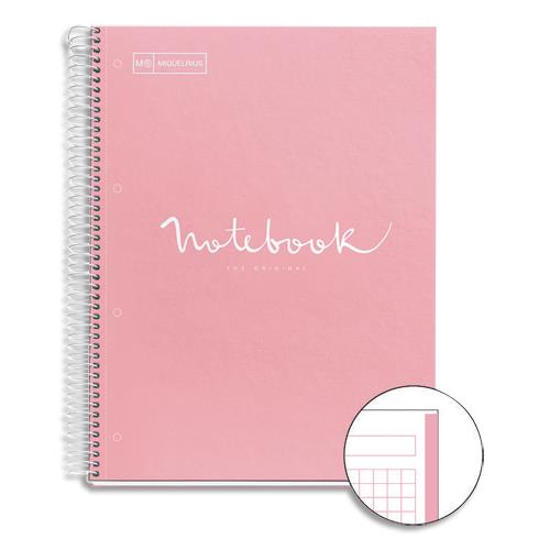 [459261] MIQUELRIUS Cahier polypropylène spirale EMOTION 21x29,7cm 160 pages 90g 5x5. Coloris rose