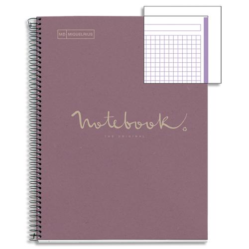 [459272] MIQUELRIUS Cahier carte spirale ECO EMOTION 21x29,7cm 160 pages 80g 5x5. Coloris lavande