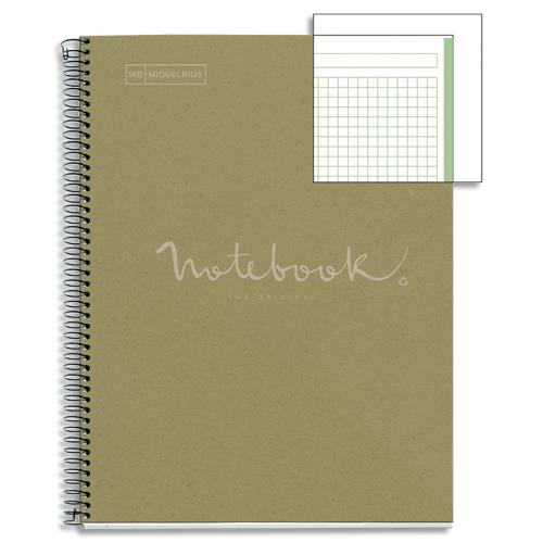 [459273] MIQUELRIUS Cahier carte spirale ECO EMOTION 21x29,7cm 160 pages 80g 5x5. Coloris vert