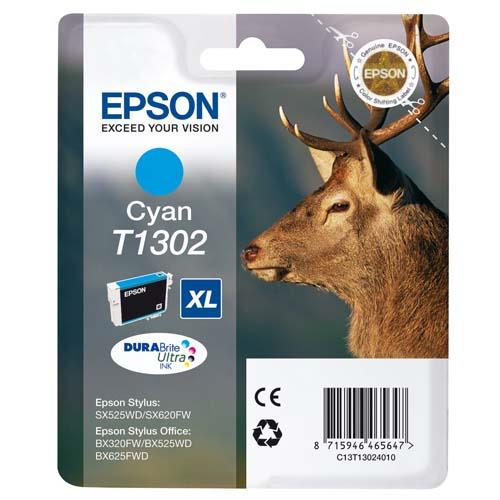[219415] EPSON Cartouche Jet d'Encre DURABrite Ultra Cyan (XL) ''Cerf'' (T1302) - C13T13024012 (dont eco-taxe de 0,01 €)