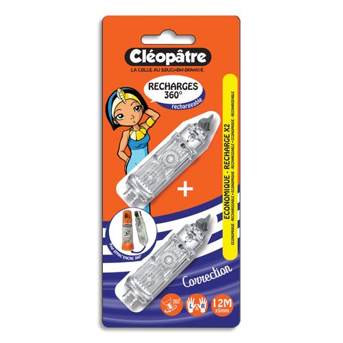 [459288] CLEOPATRE Blister de 2 recharges pour roller de correction Effac'encre 360 °. Dim ruban 6m x 5mm