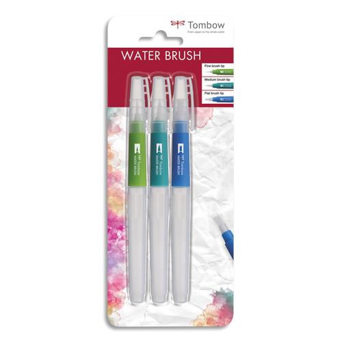 [459316] TOMBOW Blister de 3 pinceaux à réservoir d'eau (vide). 3 tailles de pointes, fine, moyenne et plate