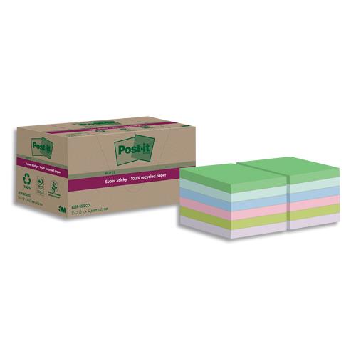 [459322] POST-IT Lot de 12 blocs notes Super Sticky Recyclées 47,6x47,6 mm. Couleurs assortis.