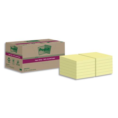 [459324] POST-IT Lot de 12 blocs notes Super Sticky Recyclées 47,6x47,6 mm. Jaune Pastel.