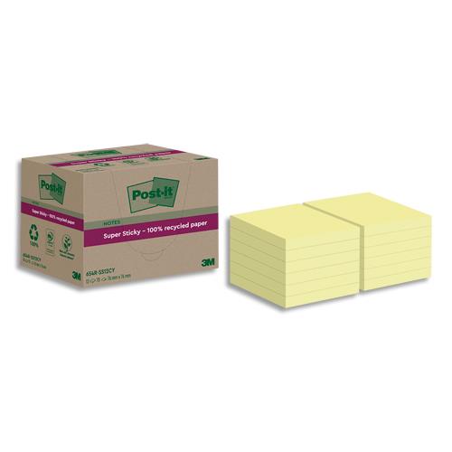 [459326] POST-IT Lot de 12 blocs notes Super Sticky Recyclées 76x76 mm. Jaune Pastel.