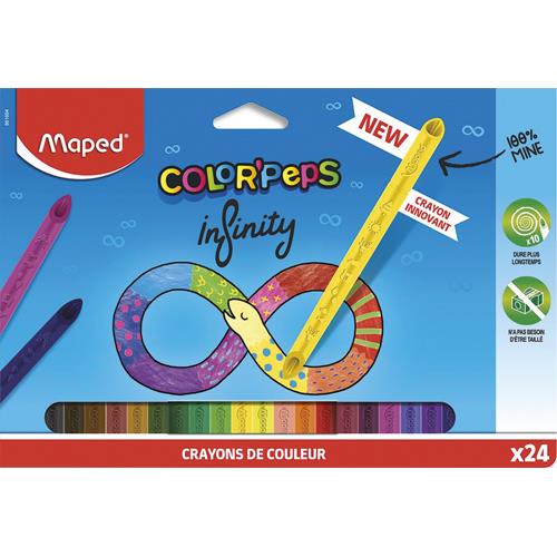 [459561] MAPED Pochette de 24 crayons de couleur INFINITY - Inovant - Triangulaire - Set de 24 couleurs assorties