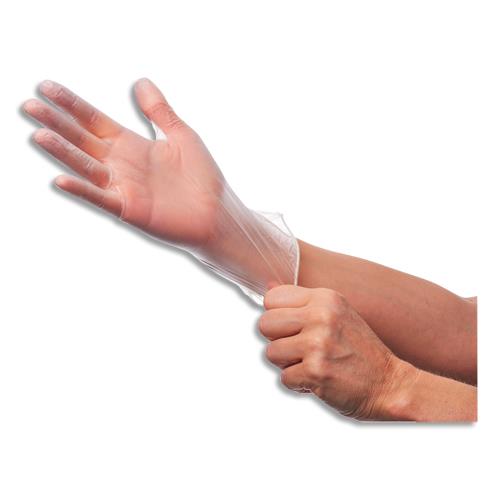 [459728] Boîte de 100 gants vinyle transparents non poudrés. Taille L