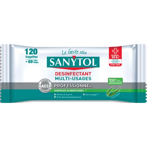 [461464] SANYTOL Paquet de 120 lingettes désinfectantes multi-usages