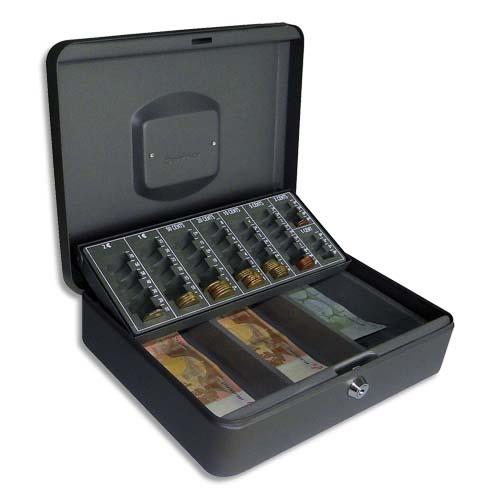 [220369] PAVO Caisse à monnaie+billet Europa acier,livrée avec 2 clés-L30xH9xP23 cm Gris foncé, 1poignée couvercle
