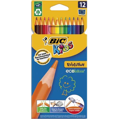 [223296] BIC KIDS Evolution ECOlutions Crayons de Couleur - Coloris Assortis, Etui Carton de 12
