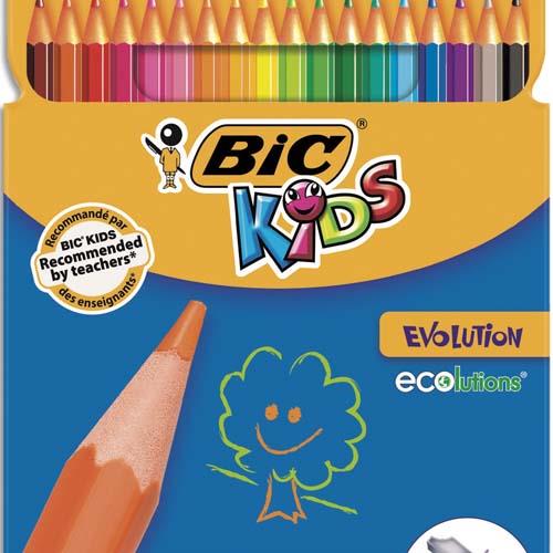 [223407] BIC KIDS Evolution ECOlutions Crayons de Couleur - Coloris Assortis, Etui Carton de 18