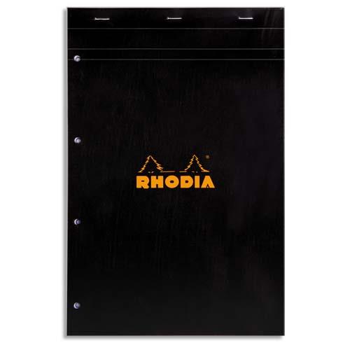 [224281] RHODIA Bloc N°20 agrafé 160 pages perforées 80g 5x5 21x31,8cm Couverture carte enduite Noire