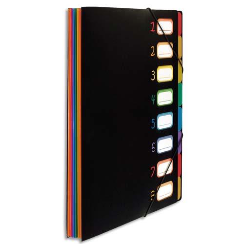 [224460] VIQUEL Trieur RAINBOW 8 compartiments à soufflet en polypro 5/10, extérieur Noir intérieur multicolore