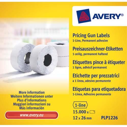 [225839] AVERY Boîte 10 rouleaux de 1500 étiquettes 1 ligne 26x12mm (8 caractère)s Blanches adhésif perm PLP1226