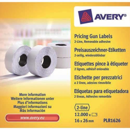 [225863] AVERY Boîte 10 rouleaux de 1200 étiquettes 2 lignes (10+ 8 caractères) Blanches adhésif amovible PLR1626