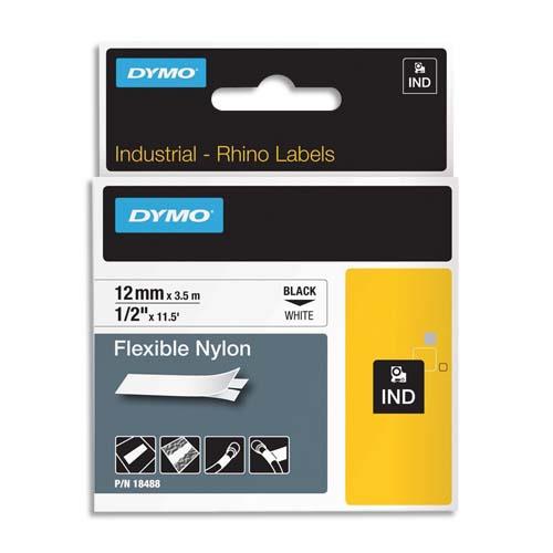 [225992] DYMO Ruban Rhino 12 mm flexible nylon Noir sur Blanc 18488