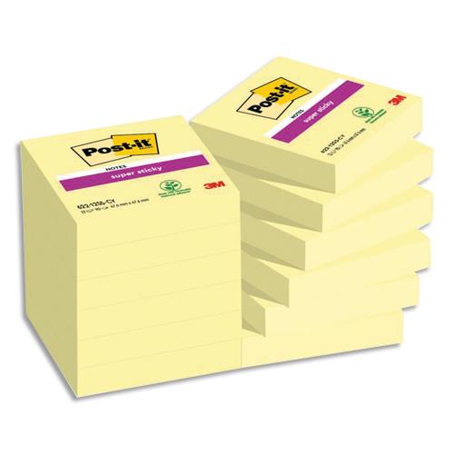 [228964] POST-IT Lot de 12 blocs repositionnables Super Sticky 90 feuilles Jaune 4,76 X 4,76 mm