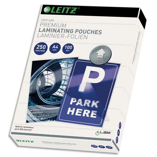 [232907] LEITZ Pochettes de plastification, 250 microns par face, format A4, boîte de 100, brillant, 74840000