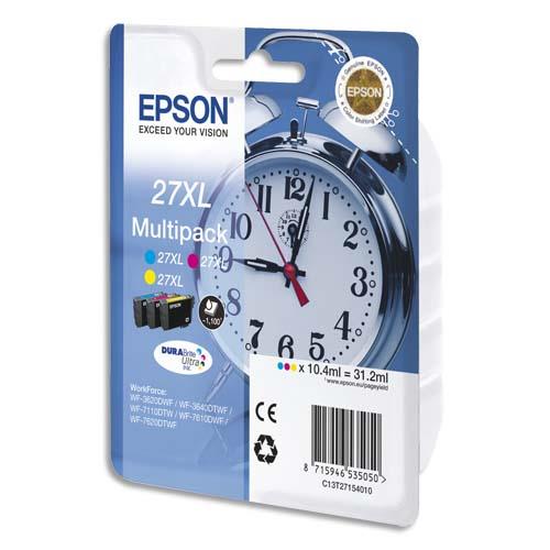 [233189] EPSON Multipack Jet d'Encre 3 couleurs Cyan Magenta Jaune XL (T2715) C13T27154010 (dont eco-taxe de 0,02 €)
