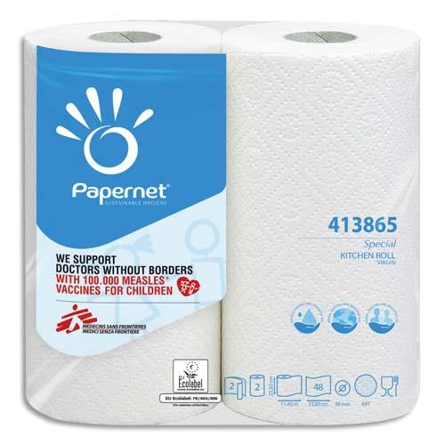 [233444] PAPERNET Paquet de 2 Essuie-tout 2 plis pure cellulose, 48 formats L11,80 mètres coloris Blanc
