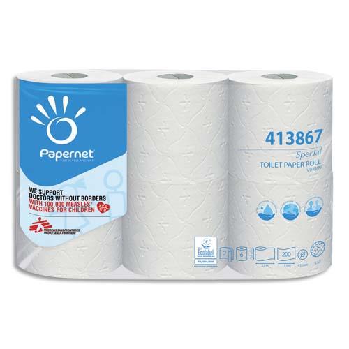 [233459] PAPERNET Paquet de 6 rouleaux de Papier toilette Blanc pure cellulose, 2 plis, 200 formats L22m