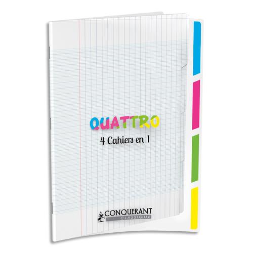 [234097] CONQUERANT C9 Cahier 4en1 agrafé 24x32cm 140 grands carreaux Seyès couverture polypro incolore