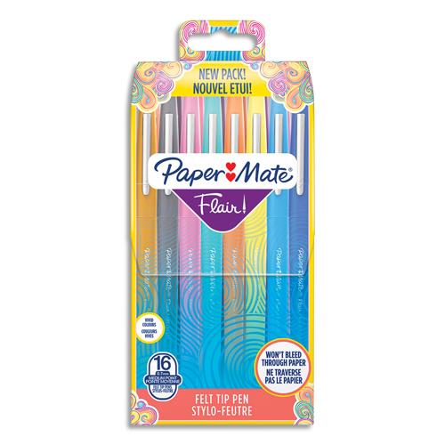 [234112] PAPERMATE Pochette de 16 Stylos feutres Flair Original Standard, pointe 0,4mm