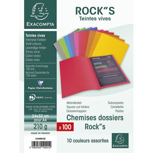 [235253] EXACOMPTA Paquet de 100 chemises ROCK'S en carte 210 grammes coloris assortis