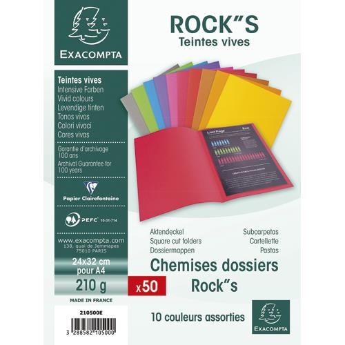 [235287] EXACOMPTA Paquet de 10 chemises ROCK'S en carte 210 grammes coloris assortis