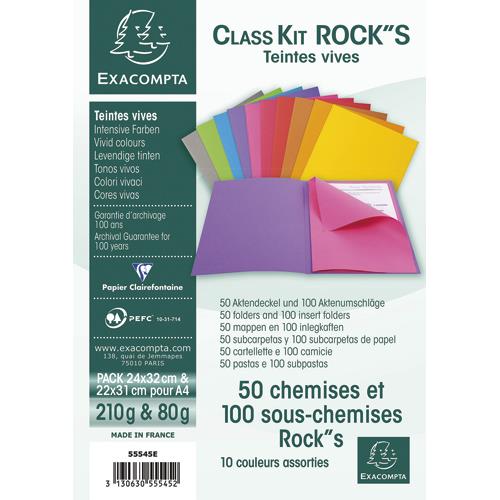 [235310] EXACOMPTA Paquet de 50 chemises 210g + 100 sous-chemises 80g ROCK'S en carte coloris assortis