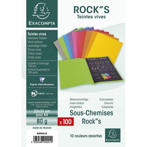 [235419] EXACOMPTA Paquet de 100 sous-chemises ROCK'S en carte 80 grammes coloris assortis