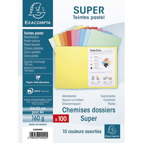 [235467] EXACOMPTA Paquet de 100 chemises SUPER 180 en carte 160 grammes coloris assortis